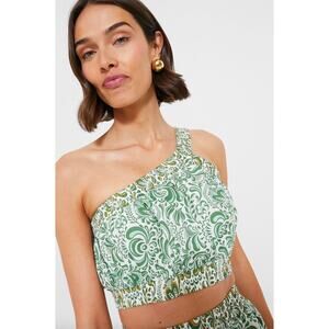 NWT Hyacinth House Green Floral Gina One Shoulder Resort Festival Crop Top Small